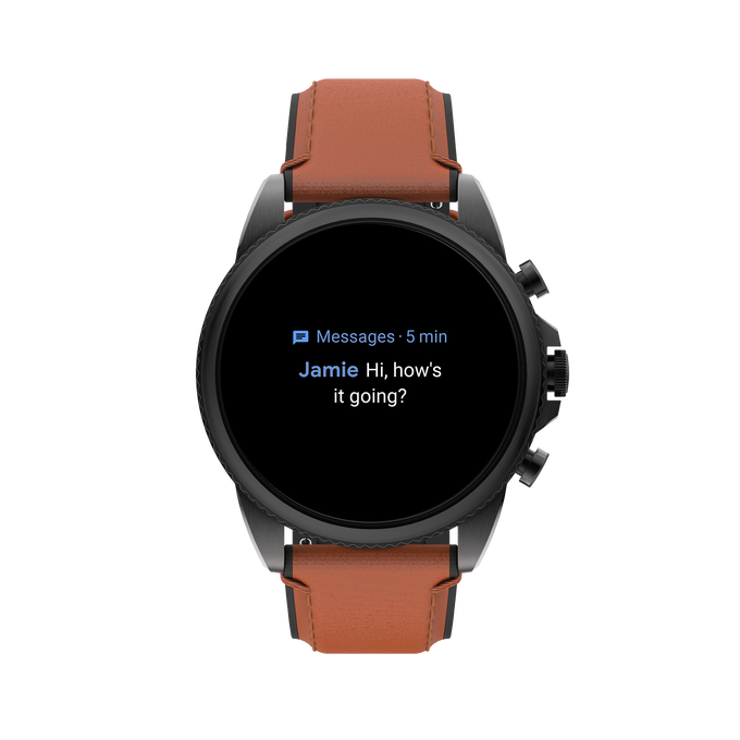 Fossil Display Smartwatch FTW4062 - Black - Fossil Mens Gen 6 Smartwatch, Black-Tone Stainless Steel Watch with Brown Leather Band, FTW4062 - Detailshot 3 image number null