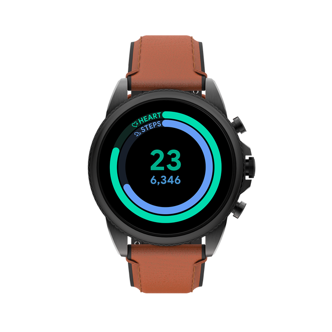 Fossil Display Smartwatch FTW4062 - Black - Fossil Mens Gen 6 Smartwatch, Black-Tone Stainless Steel Watch with Brown Leather Band, FTW4062 - Front image number null